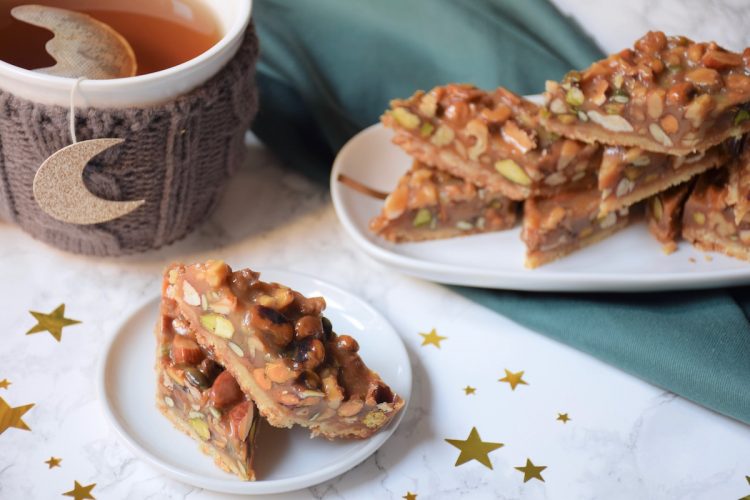 Carrés aux noix, shortbread & caramel